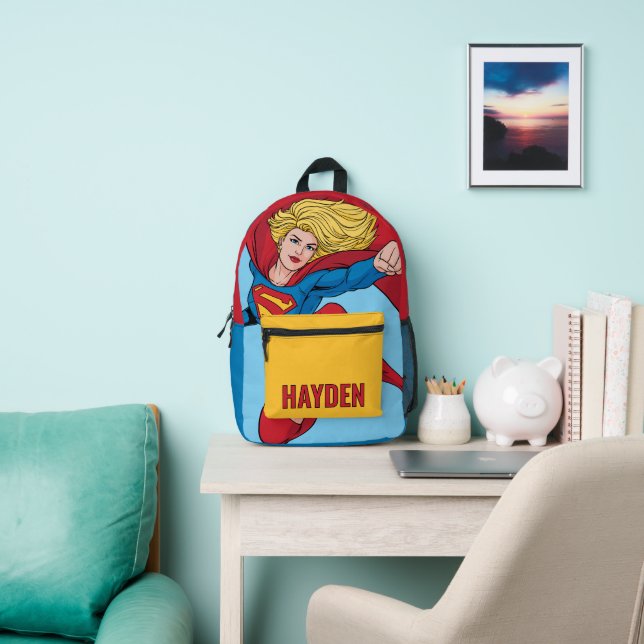 Supergirl Flying Upwards Illustration Printed Backpack (Insitu)