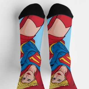 Supergirl Flying Upwards Illustration Socks