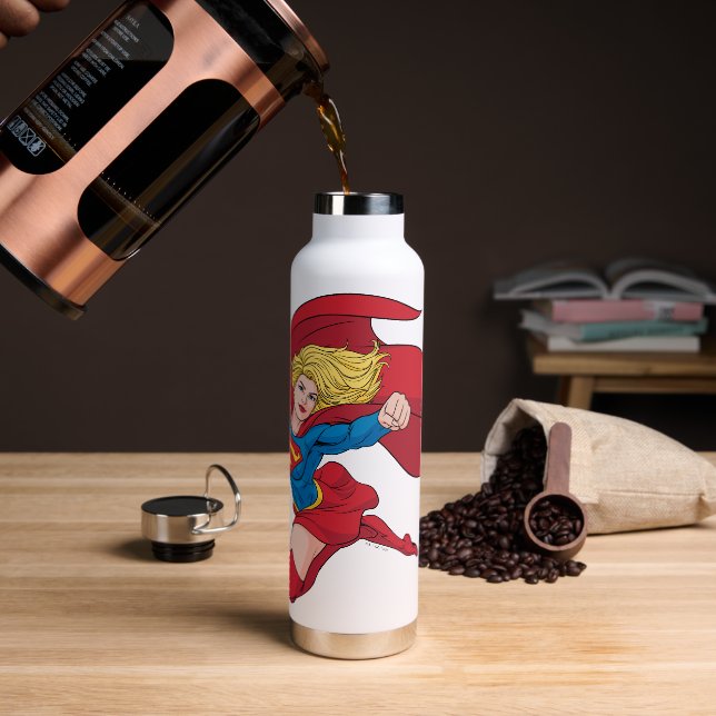 Supergirl Flying Upwards Illustration Water Bottle (Coffee)