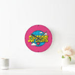 Supergirl Global Pop Graphic Round Clock<br><div class="desc">Check out this Supergirl super pop graphic featuring her logo over a globe!</div>