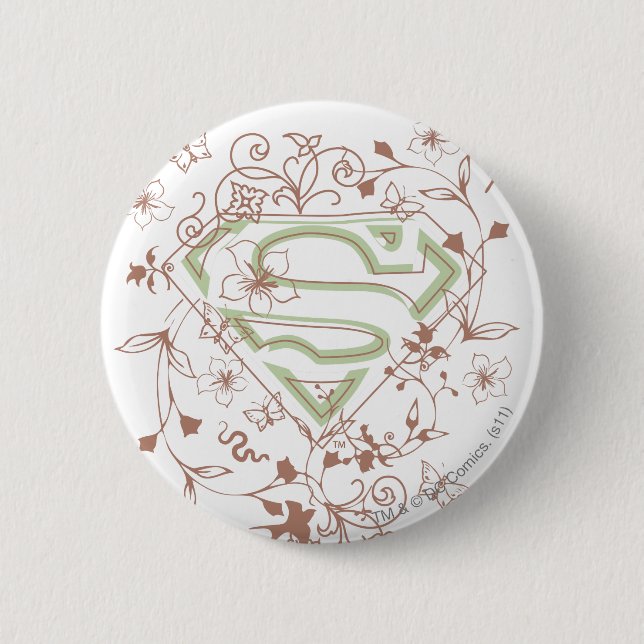 Supergirl Green Floral Logo 6 Cm Round Badge (Front)