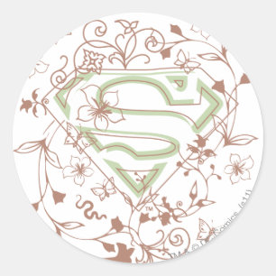 Supergirl Green Floral Logo Classic Round Sticker