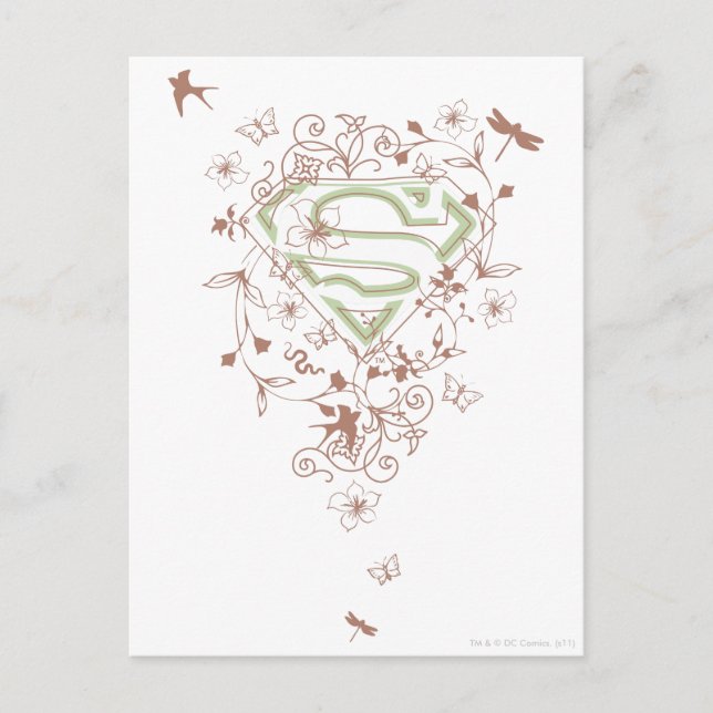 Supergirl Green Floral Logo Postcard (Front)