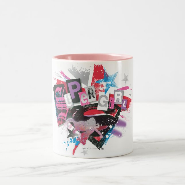 Supergirl Grunge Design Two-Tone Coffee Mug (Center)