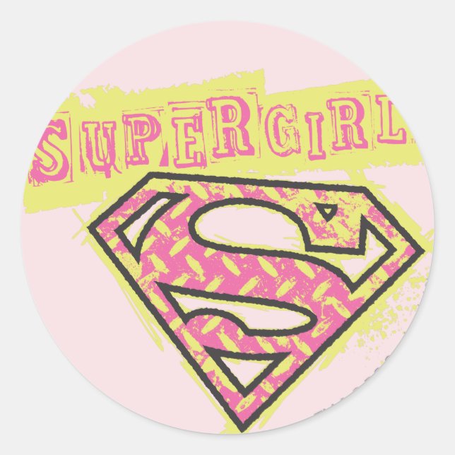 Supergirl Grunge Logo Pink Classic Round Sticker (Front)