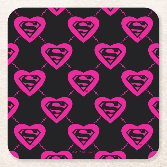 Supergirl Hearts Diagonal Pattern Square Paper Coaster (Front)