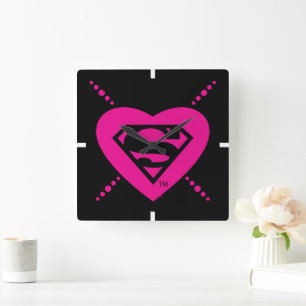 Supergirl Hearts Diagonal Pattern Square Wall Clock