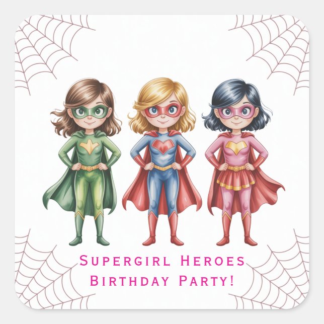 Supergirl Heroes Birthday Party For Girls Square Sticker (Front)