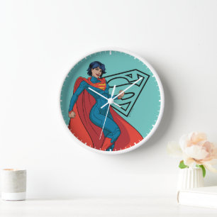 Supergirl Hovering in Blue Suit Clock