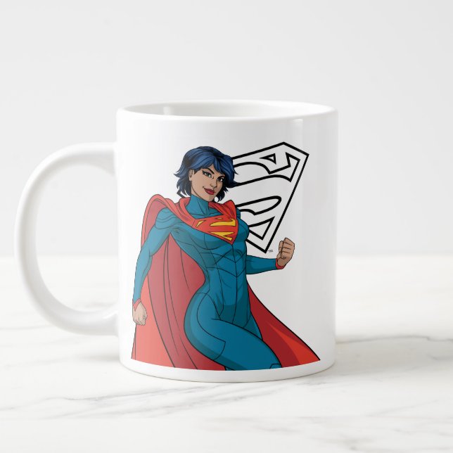 Supergirl Hovering in Blue Suit Large Coffee Mug (Left)