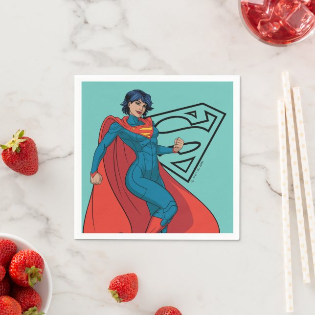 Supergirl Hovering in Blue Suit Napkin (Insitu)