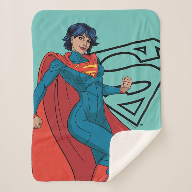 Supergirl Hovering in Blue Suit Sherpa Blanket (Front)