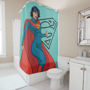 Supergirl Hovering in Blue Suit Shower Curtain