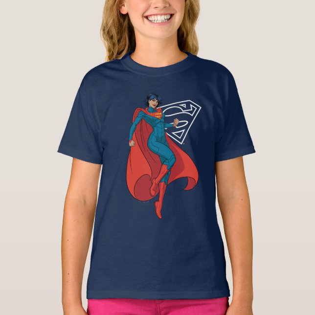 Supergirl Hovering in Blue Suit T-Shirt (Front)