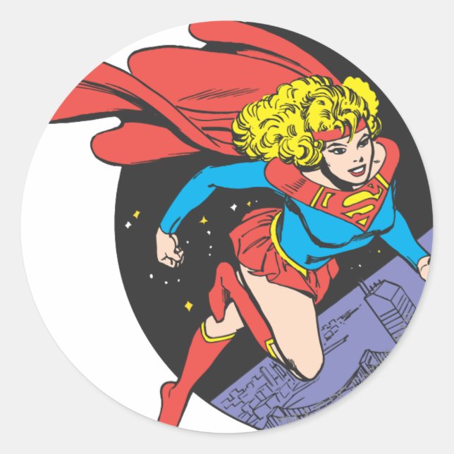 Supergirl Leaps in Space Classic Round Sticker (Front)