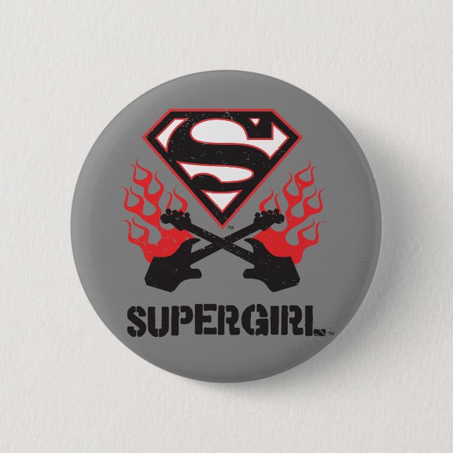 Supergirl Logo Black Flaming Guitars 6 Cm Round Badge (Front)
