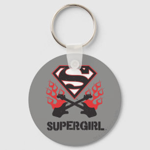 Supergirl Logo Black Flaming Guitars Key Ring