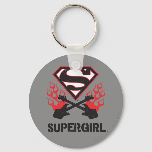 Supergirl Logo Black Flaming Guitars Key Ring (Front)