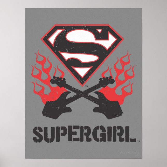 Supergirl Logo Black Flaming Guitars Poster (Front)