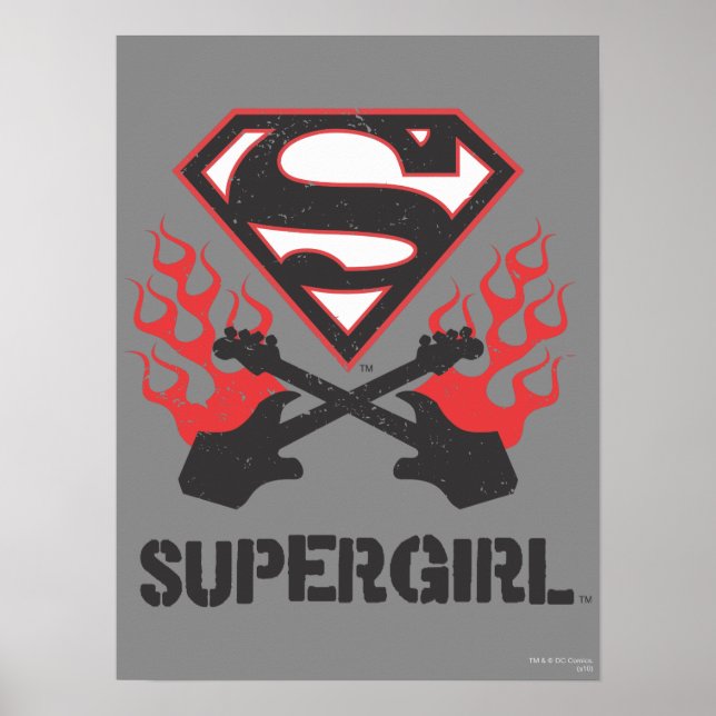 Supergirl Logo Black Flaming Guitars Poster (Front)