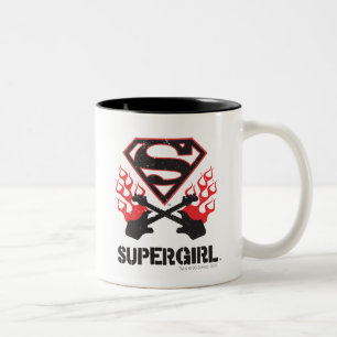 Supergirl Logo Black Flaming Guitars Two-Tone Coffee Mug
