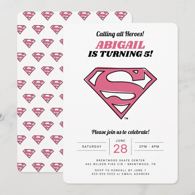 Supergirl Logo Girls Birthday Invitation (Front/Back)