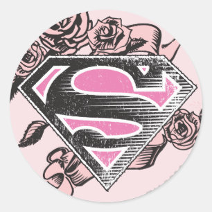 Supergirl Logo with Roses Classic Round Sticker