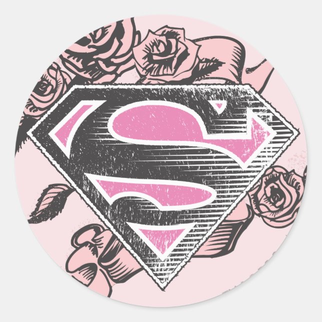 Supergirl Logo with Roses Classic Round Sticker (Front)