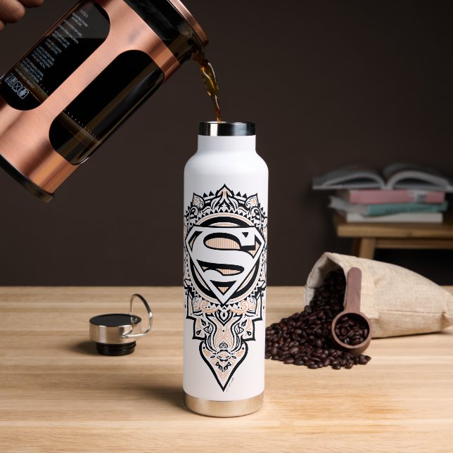 Supergirl Mandala Graphic Water Bottle (Coffee)