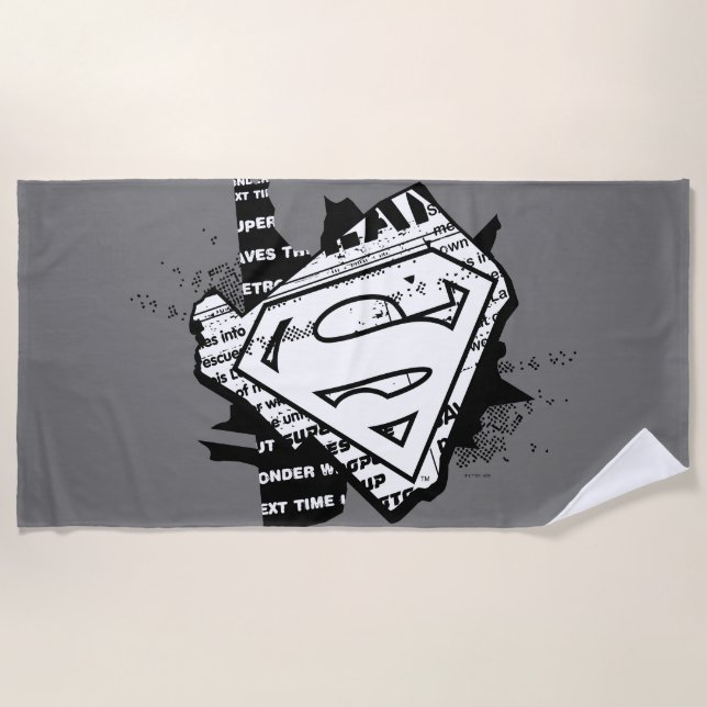 Supergirl Newsprint S-Shield Beach Towel (Front)