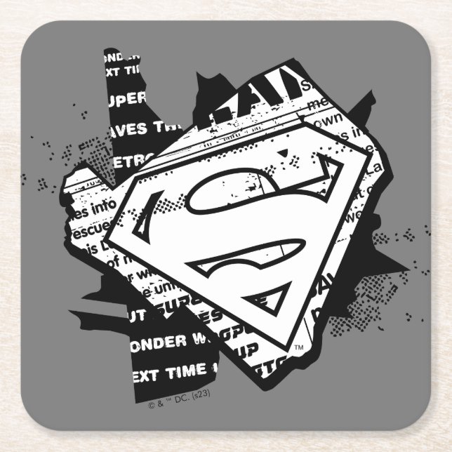 Supergirl Newsprint S-Shield Square Paper Coaster (Front)