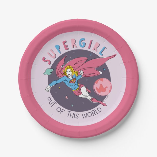 Supergirl Out of This World Retro Graphic Paper Plate (Front)