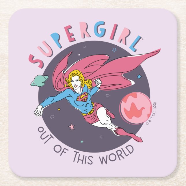 Supergirl Out of This World Retro Graphic Square Paper Coaster (Front)