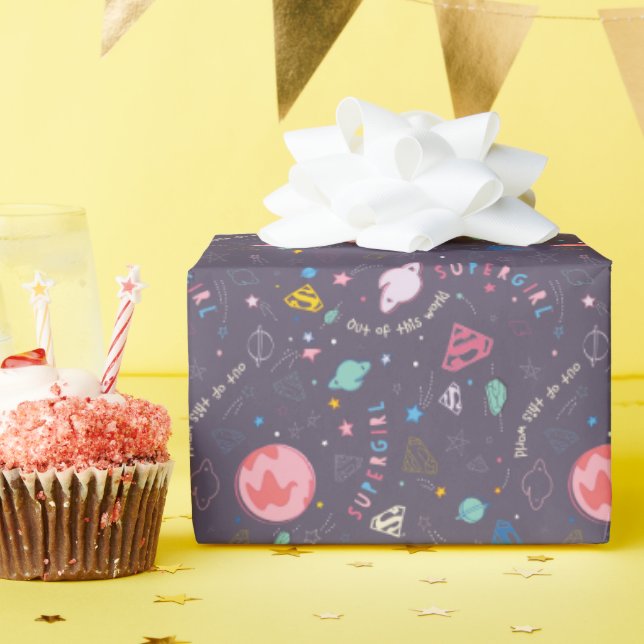 Supergirl Out of This World Retro Graphic Wrapping Paper (Birthday Party)