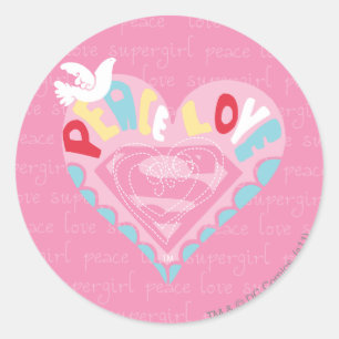 Supergirl Peace and Love Pink Classic Round Sticker