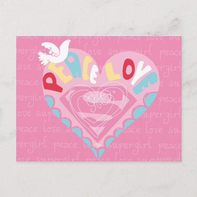 Supergirl Peace and Love Pink Postcard (Front)