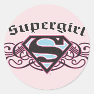 Supergirl Pin Strips Black and Pink Classic Round Sticker