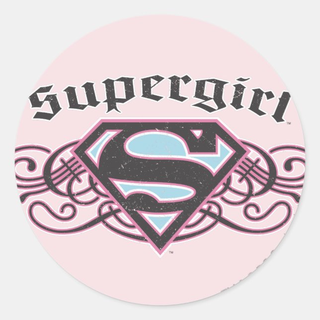 Supergirl Pin Strips Black and Pink Classic Round Sticker (Front)