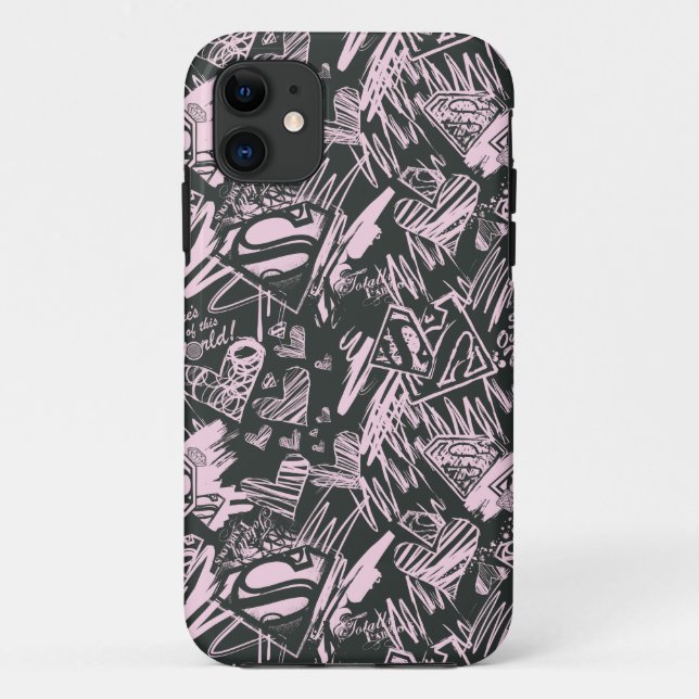 Supergirl Pink and Black Scribbles Case-Mate iPhone Case (Back)