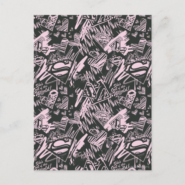 Supergirl Pink and Black Scribbles Postcard (Front)