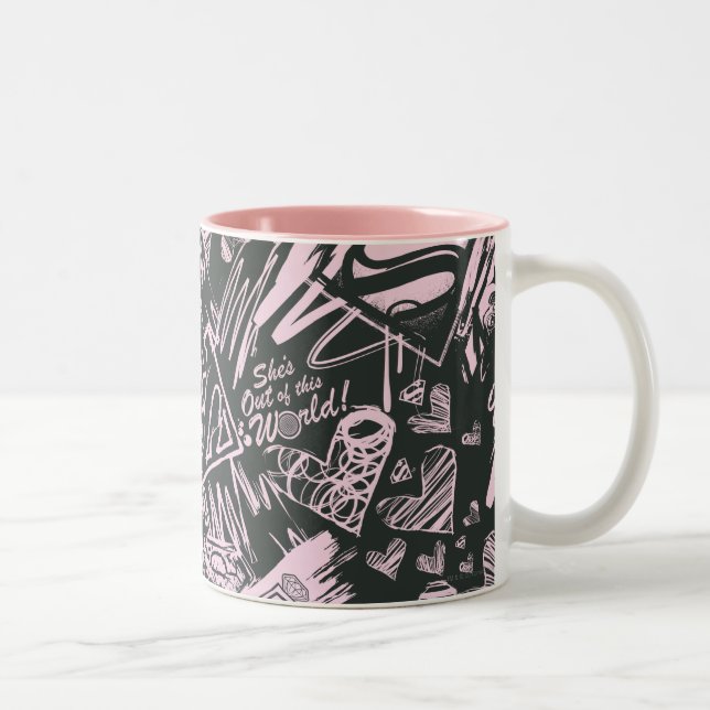 Supergirl Pink and Black Scribbles Two-Tone Coffee Mug (Right)