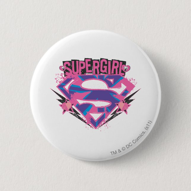 Supergirl Pink and Purple Grunge Logo 6 Cm Round Badge (Front)