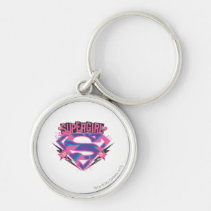 Supergirl Pink and Purple Grunge Logo Key Ring