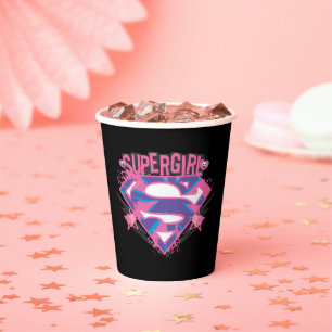 Supergirl Pink and Purple Grunge Logo Paper Cups