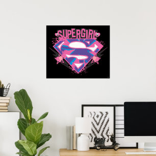 Supergirl Pink and Purple Grunge Logo Poster