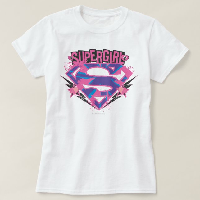 Supergirl Pink and Purple Grunge Logo T-Shirt (Design Front)