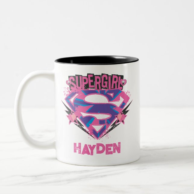 Supergirl Pink and Purple Grunge Logo Two-Tone Coffee Mug (Left)