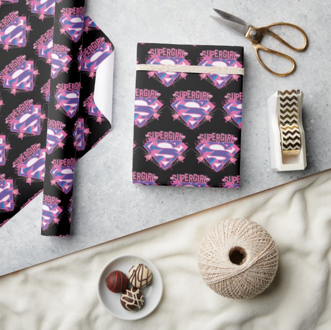 Supergirl Pink and Purple Grunge Logo Wrapping Paper (Crafts)