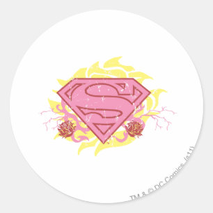 Supergirl Pink Flowers Classic Round Sticker