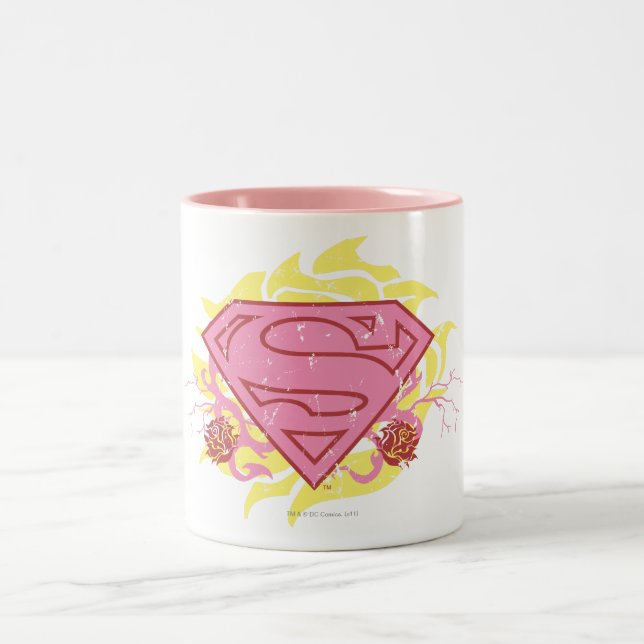 Supergirl Pink Flowers Two-Tone Coffee Mug (Center)